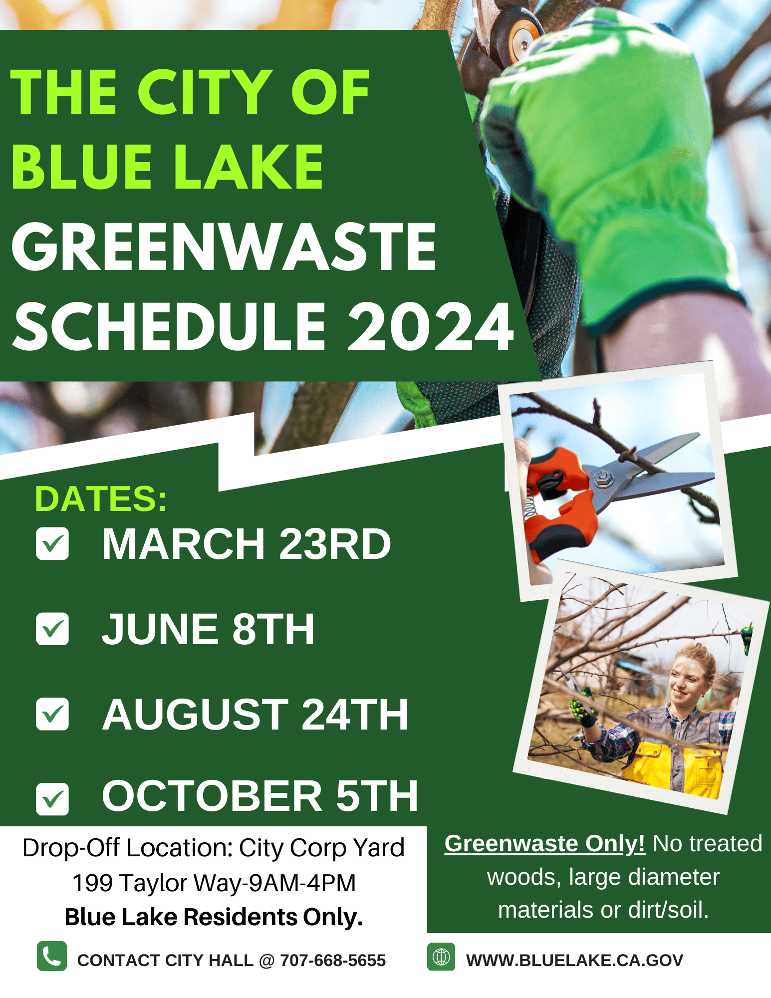 The City of Blue Lake Greenwaste Schedule 2024 City of Blue Lake